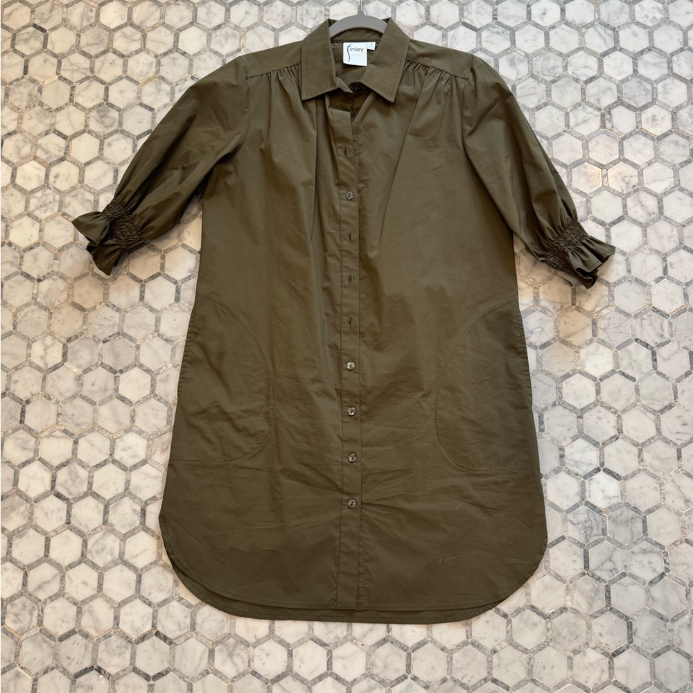 Finley dark green/brown shirt dress with sleeve detail